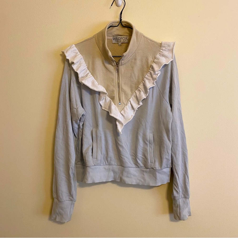 Wildfox size Small quarter zip up sweater with ruffle detail